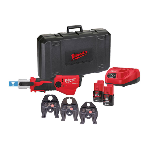 Milwaukee M12 ONEHPT-202C V-Set FORCE LOGIC™ hidravlična stiskalnica z ONE-KEY™ s tremi čeljusti za stiskanje V profila